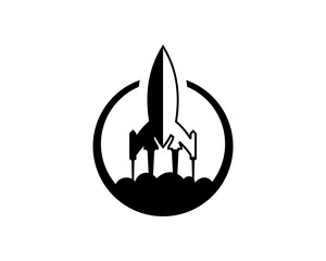 Black Launching Rocket to Outer Space Circle Symbol Logo Vector