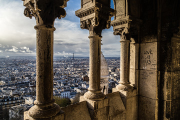 Bird eye view of Paris City from Sacre Coeur Basilique in Montmartre Paris at France
