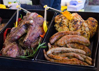 Juicy sausages, beef.