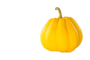 Single Small yellow pumpkin on white background