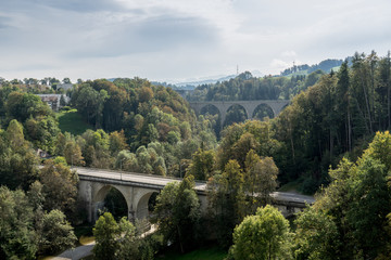 Fototapeta na wymiar St. Gallen Bridge Trail, mountains and peaks landscape background, natural environment. Saint Gallen, Switzerland, Europe