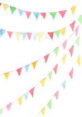 Colorful buntings flags on white background