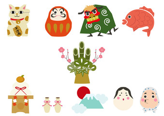 日本文化。ラッキーチャーム。縁起物。正月用。アイコン。素材集。