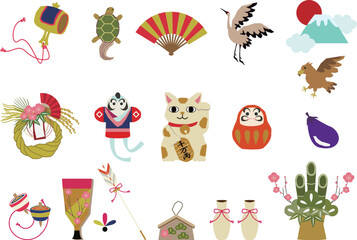 縁起物 正月 元旦 初春 初売り用のアイコン 和柄 日本の伝統文化 Wall Mural Tomoko Arakawa