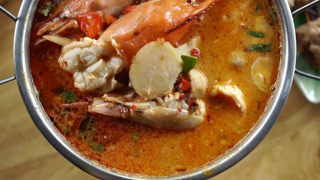 Tom Yum Kung, goong with coconut milk soup. Local Thai traditional signature dish