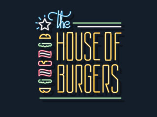 The house of burgers open 24-7 neon sign