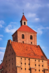 Tower of gothic medieval Catholic Church in Grudziadz.