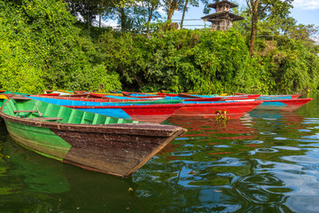 Rowboat symbol of Phewa lakeside in Pokhara.