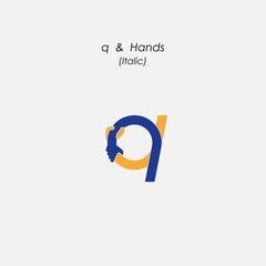 q - Letter abstract icon & hands logo design vector template.Business offer,partnership symbol.Hope,help concept.Support,teamwork sign.Corporate business & education logotype symbol.