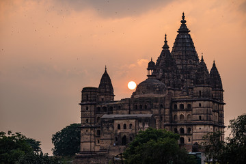 Orchha cityscape, hindu Chaturbhuj temple. Also spelled Orcha, famous travel destination in Madhya Pradesh, India.