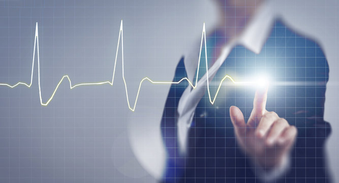 Businessman women toching the pulse screen