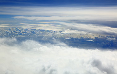 Aerial view beautiful white clouds in blue sky. Nice background.