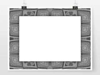 Ethnic ornament frame template binder clips poster mock up 5