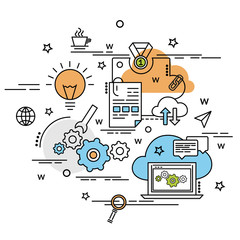 Flat colorful design concept of SEO. Infographic idea of making creative products. Infographic for website banner, flyer and print.