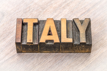 Italy word in vintage wood type