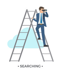 Searching Man and Ladder Vector Illustration