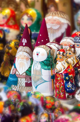 Christmas Market in Red Square, Moscow. Sale of toys, famous and popular fairy-tale characters, figurines