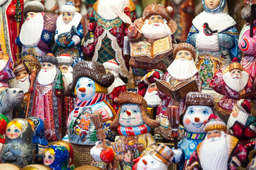 Christmas Market in Red Square, Moscow. Sale of toys, famous and popular fairy-tale characters,...