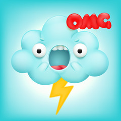 Angry cloud cartoon kawaii character with lightning