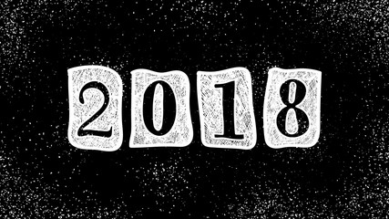 New Year 2018 doodle sign. Winter holiday abstract background. Christmas wallpaper. Celebration banner for web design, printed products, posters and cards.