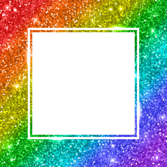 Rainbow glitter square frame, diagonal stripes. Vector