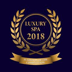 Gold laurel wreath, premium Anniversary golden retro design with ribbon. Luxury edition of competition - 185025453