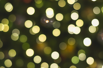 bokeh or defocused of decoration lighting on pine tree for merry christmas and happy new year.