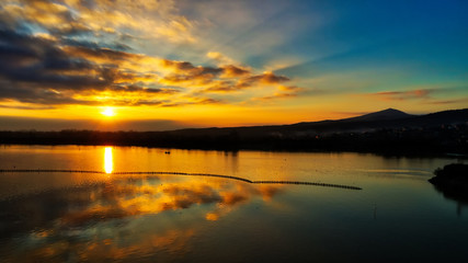 Naklejka na ściany i meble Sunrise over the wetland of Kerkini Lake in northern Greece
