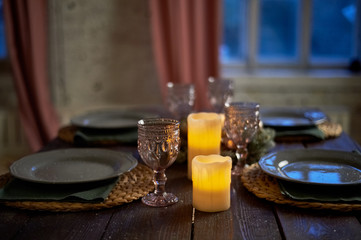 Serving Christmas buffet . A rustic, cosy style. Warm shades