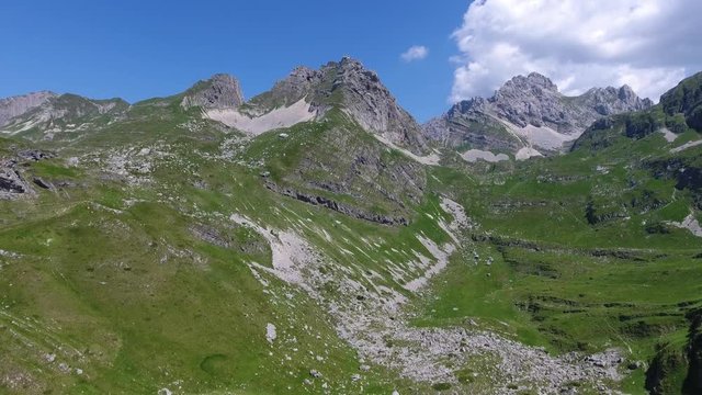Aerial view of mountains in the park Durmitor, Montenegro, 4k
