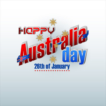 Holiday design, background with 3d texts and Australian flag colors for 26th of January, Australia National day; Vector celebration