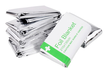 Emergency foil space blankets isolated on a white background