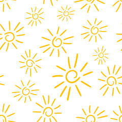 Hand drawn sun icon seamless pattern background. Business flat vector illustration. Sun sign symbol pattern.