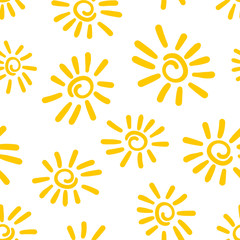 Hand drawn sun icon seamless pattern background. Business flat vector illustration. Sun sign symbol pattern.