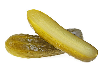 Marinated pickled cucumber isolated on white background