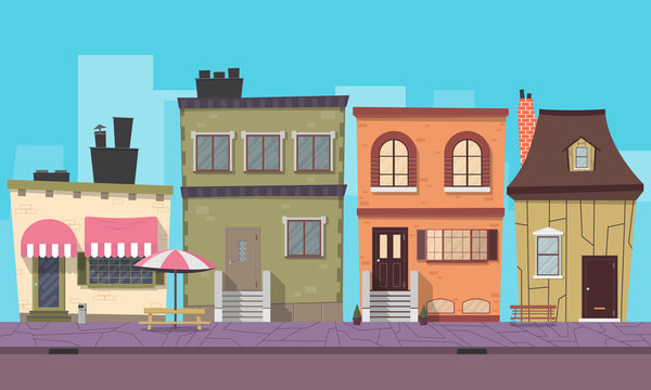 Stylish city background for mobile game. Vector illustration