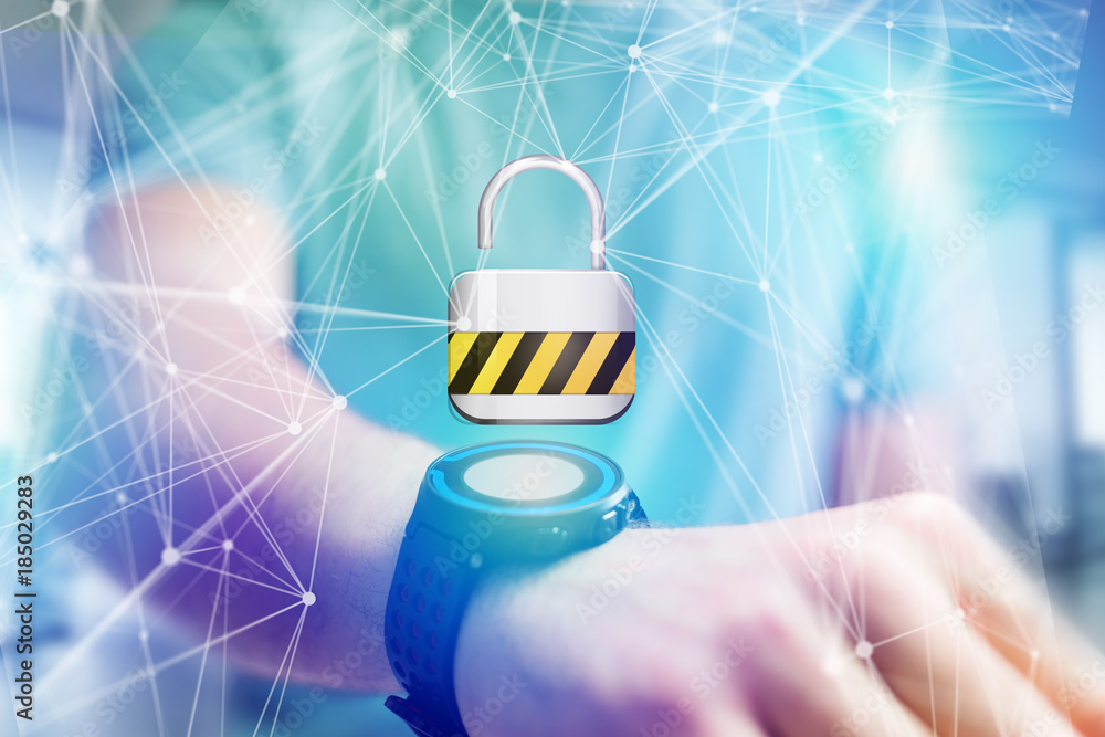 Poster padlock security connection displayed on a futuristic interface with network around- connection conc