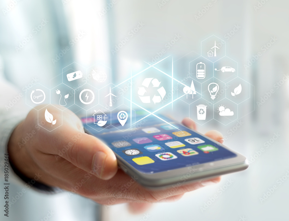 Poster view of a technology ecologic interface with icon displayed on a technology interface