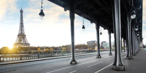 Wall murals Tower Bridge Eiffel tower and Bir Hakeim bridge in Paris, France