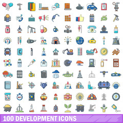 100 development icons set, cartoon style 