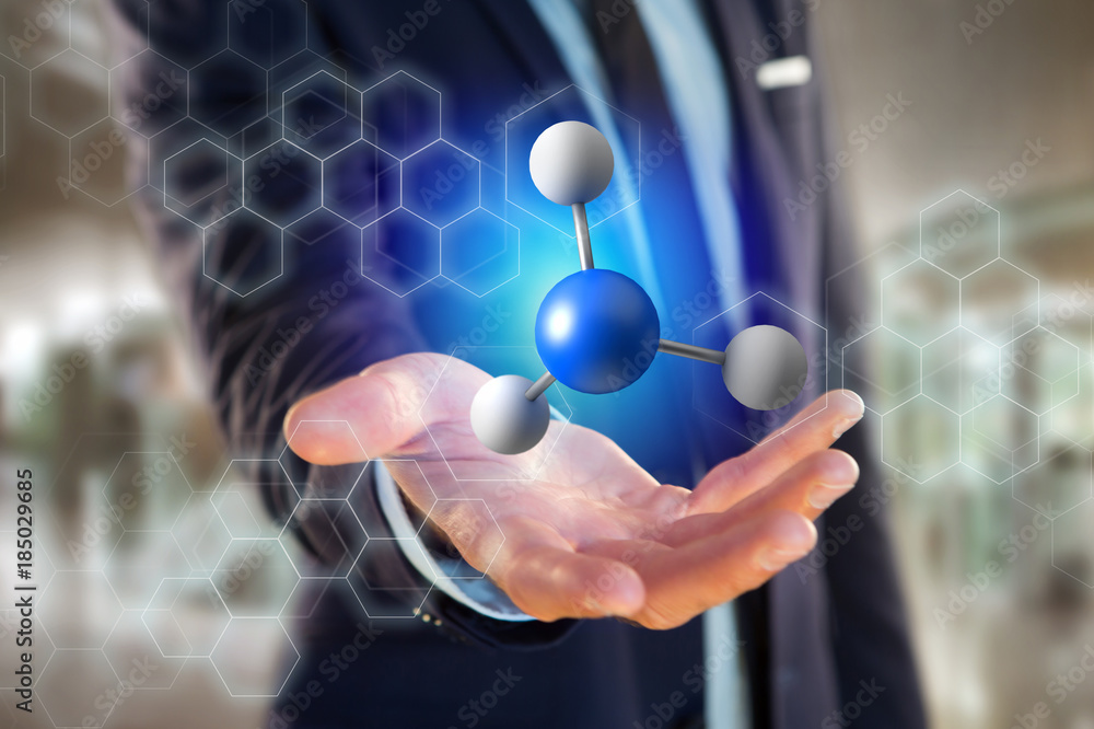 Poster 3d rendering molecule on a displayed on a medical interface