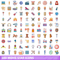 100 movie star icons set, cartoon style 