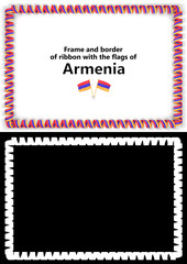 Frame and border of ribbon with the Armenia flag for diplomas, congratulations, certificates. Alpha channel. 3d illustration