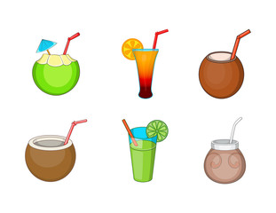 Cocktail icon set, cartoon style