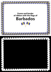 Frame and border of ribbon with the Barbados flag for diplomas, congratulations, certificates. Alpha channel. 3d illustration