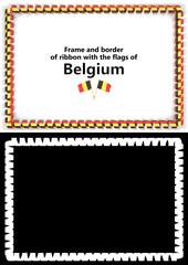 Frame and border of ribbon with the Belgium flag for diplomas, congratulations, certificates. Alpha channel. 3d illustration