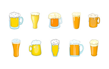 Beer glass icon set, cartoon style