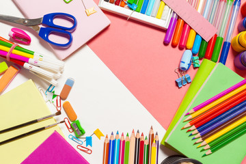 Colorful school supplies top view
