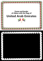 Frame and border of ribbon with the United Arab Emirates flag for diplomas, congratulations, certificates. Alpha channel. 3d illustration