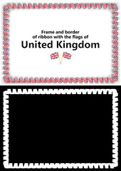 Frame and border of ribbon with the United Kingdom flag for diplomas, congratulations, certificates. Alpha channel. 3d illustration